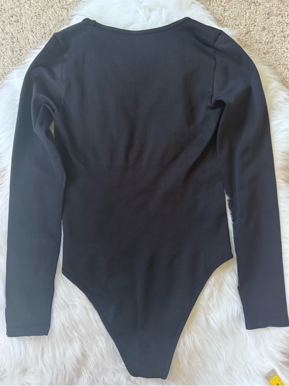 OQQ Size M Black Sexy Ribbed Square Neck Long Sleeve Bodysuit - Picture 3 of 5
